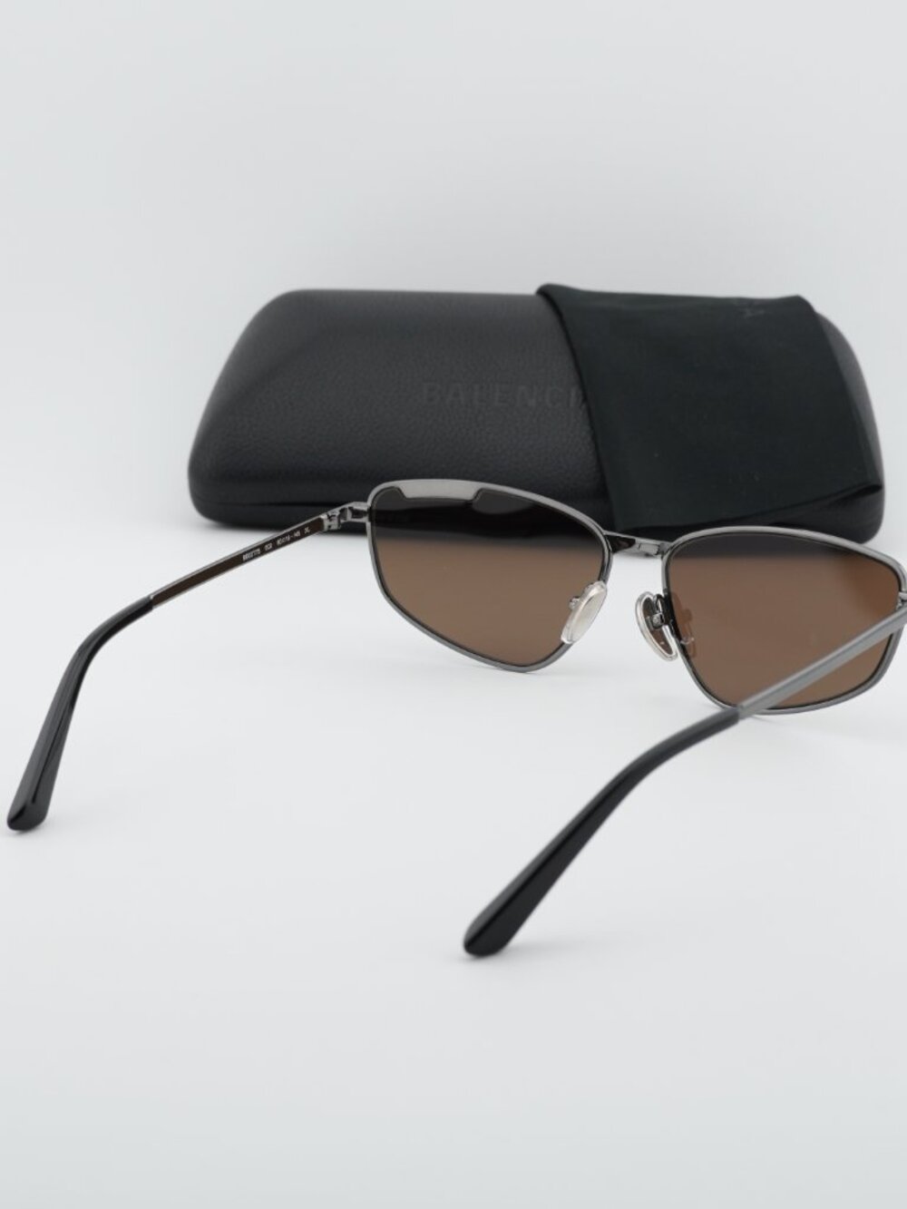 Balenciaga BB0277S 002 Unisex Rectangle Sunglasses - Ruthenium / Brown - Picture 8 of 10